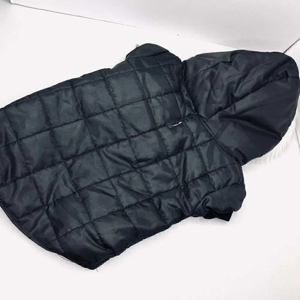 Small Dog Puffer Sleeveless Vel cro Fastened Fur Hoodie In Black